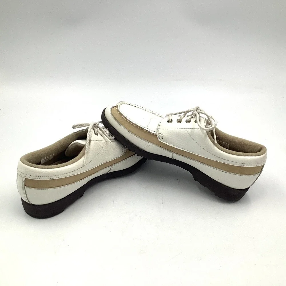 Footjoy Golf Shoes 98512 Ladies 7.5 M‎ White Tan Stripe Leather Pebble Womens